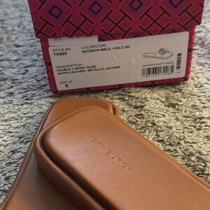 Tory Burch Tan Leather Slides